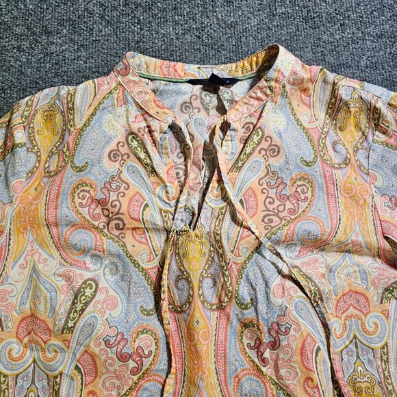 Tommy Hilfiger Top Shirt Womens Medium Blue Pink Paisley Long Sleeve Career - Picture 2 of 9